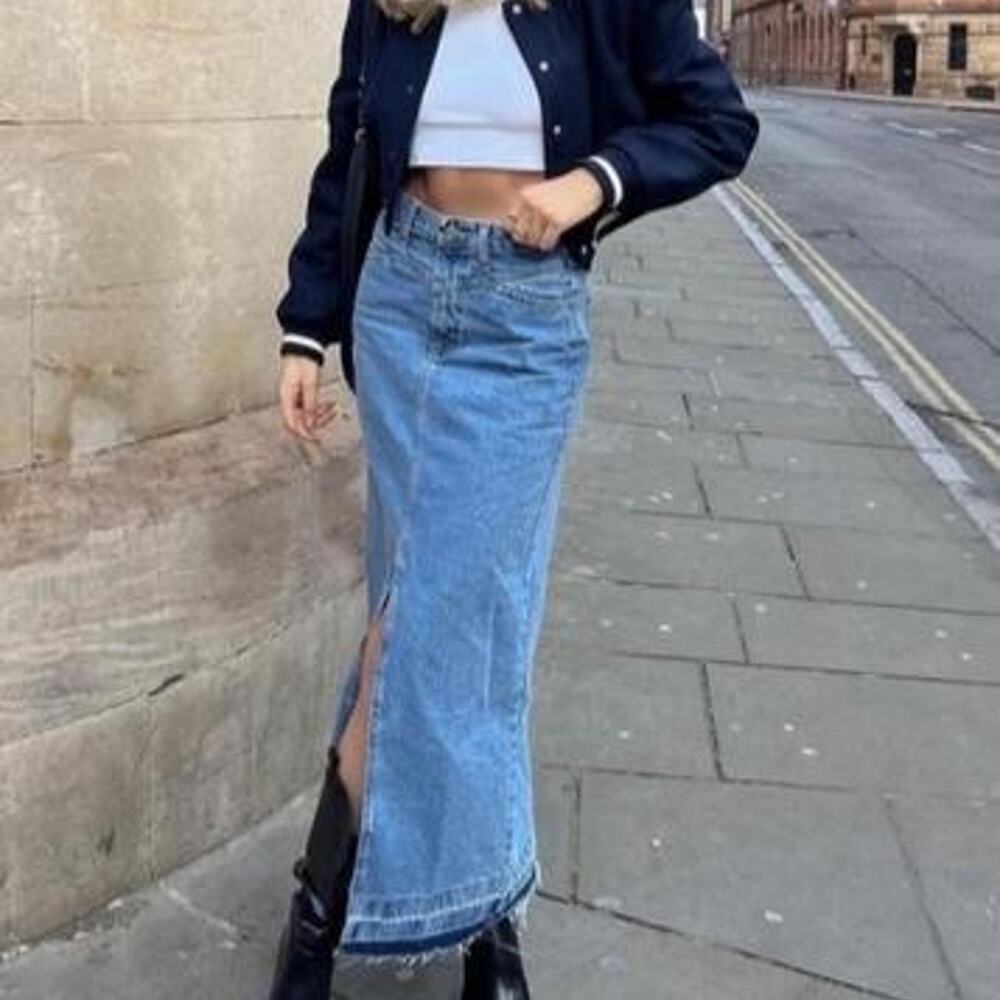 Zara blue denim maxi skirt
